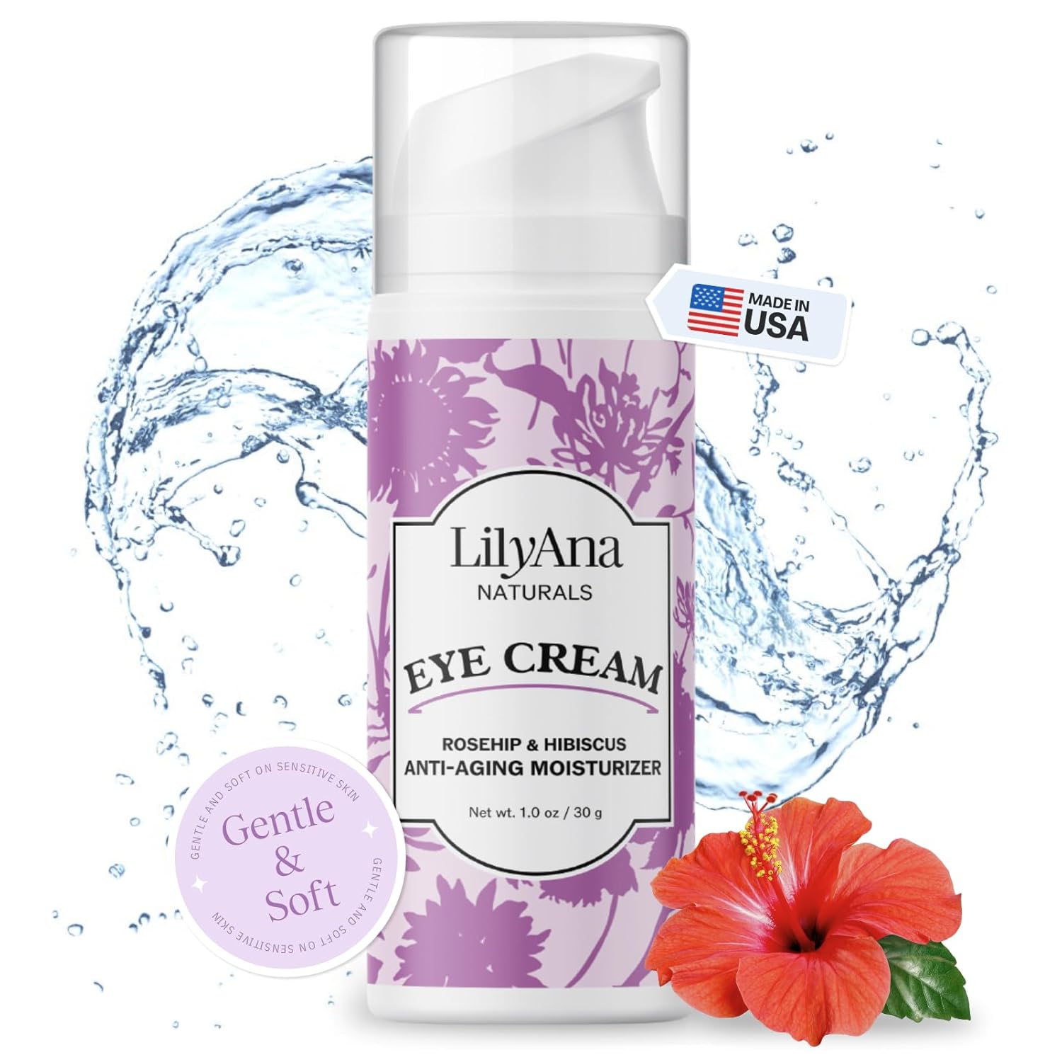LilyAna Naturals Eye Cream for Dark Circles and Puffiness, Under Eye Cream for Wrinkles and Bags, Anti Aging - helps Improve Dryness; for Sensitive Skin - 1.7 oz - Made in USA