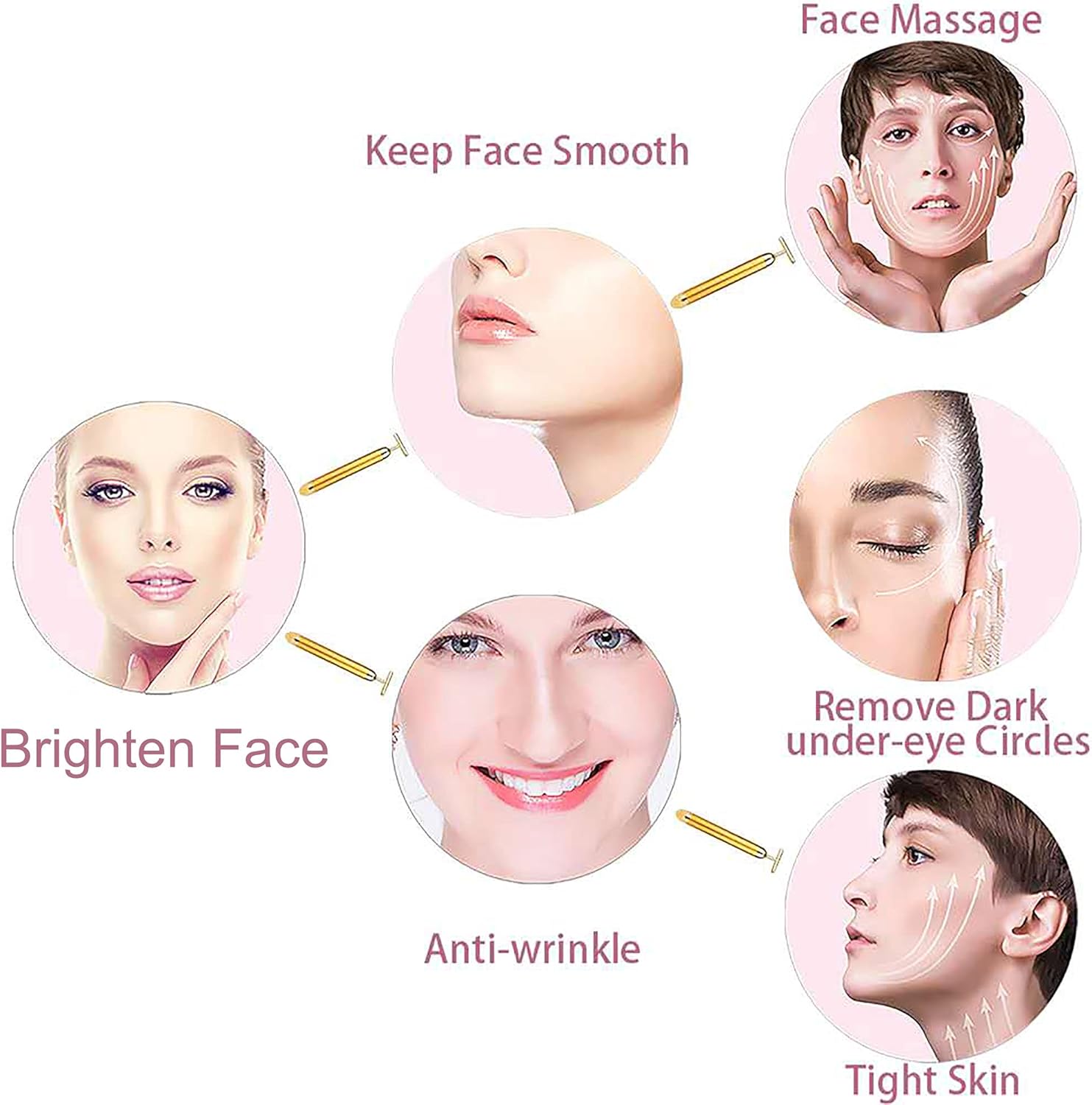 Amirce Face Massager Roller Golden 3D Roller Electric Facial Roller and T Shape Facial Roller Massager Kit Face Roller