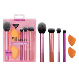 Real Techniques 5 Piece Everyday Essentials Makeup Brush Set, Includes 4 Brushes & Makeup Sponge, For Foundation, Blush, Bronzer, Contour, Eyeshadow, & Powder, Travel Gift Set, Cruelty-Free & Vegan