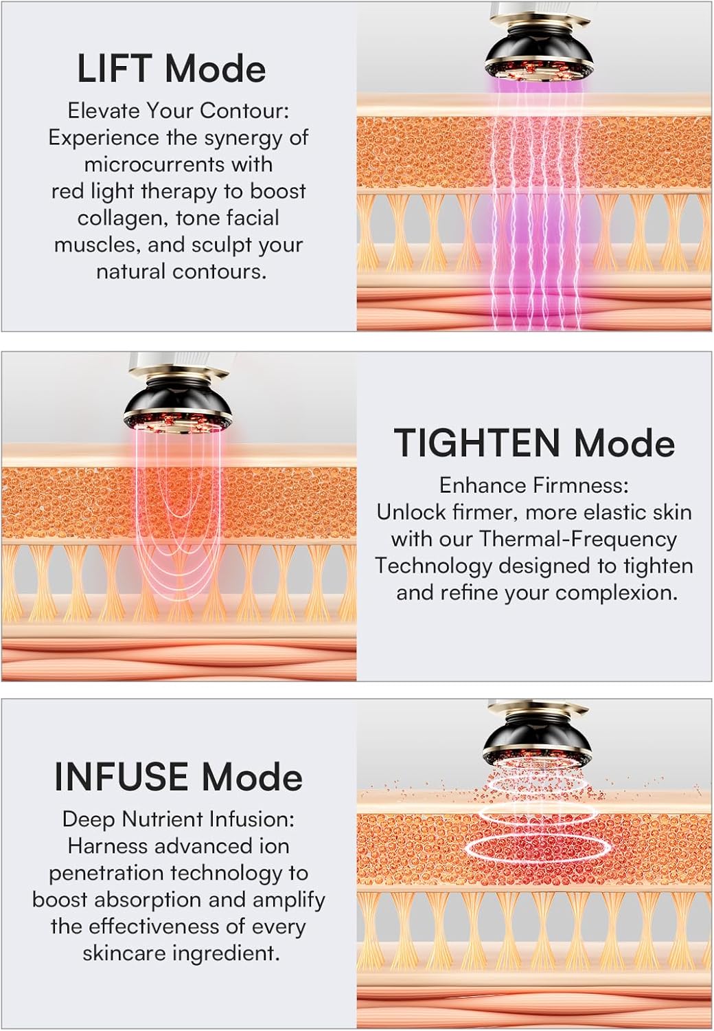 INIA 3-in-1 Red Light Therapy for Face and Neck Facial Massager True Beauty Glow Device, Lifting & Firming Skincare Tool