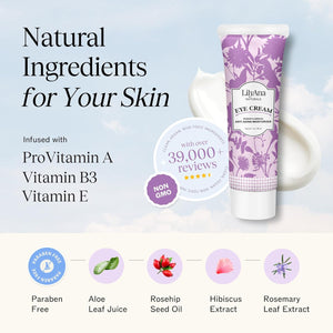 LilyAna Naturals Eye Cream for Dark Circles and Puffiness, Anti Aging Under Eye Cream for Wrinkles and Bags helps Improve Dryness; for Sensitive Skin (Bottle, 1.0 Ounce (Pack of 1))