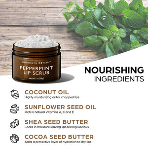 Brooklyn Botany Lip Scrub Exfoliator 1 oz – Lip Moisturizer for Dry Lips and Chapped Lips – Gentle Lip Exfoliator for Smooth and Brighter Lips – Peppermint Flavor