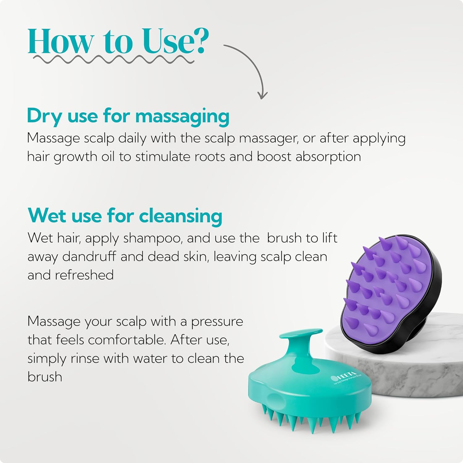 HEETA Hair Scalp Massager Shampoo Brush 2 Pack, Soft Silicone Bristles to Remove Dandruff, Waterproof Hair Scrubber for Both Wet Dry Hair, Suitable for Men & Women (Green & Black)