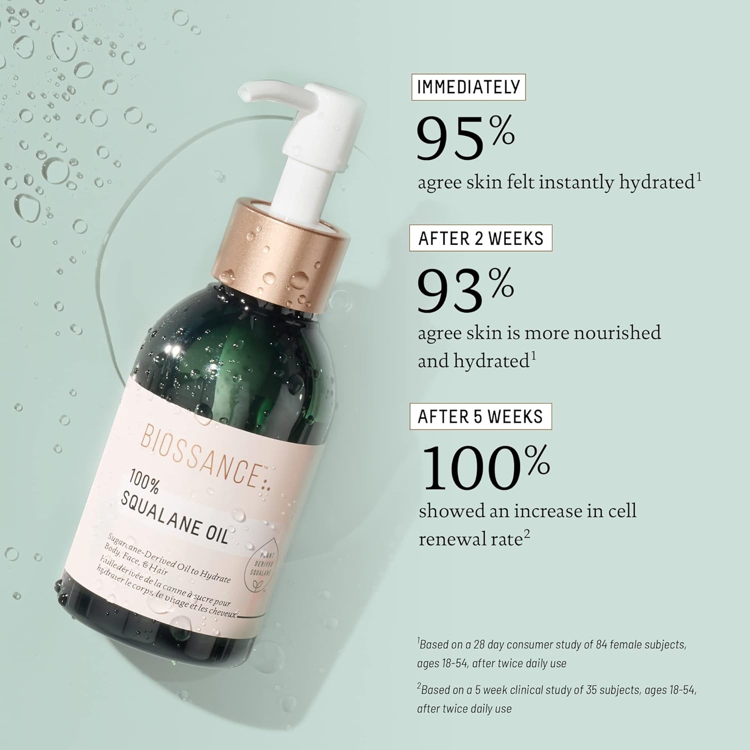 BIOSSANCE 100% Squalane Oil - Sustainable, Vegan Face Oil & Body Oil - Hydrating, Fast-Absorbing Moisturizer - Ideal for Oily Skin, Face, Hair - Organic Sugarcane-Derived Squalane, 3.3 ounces