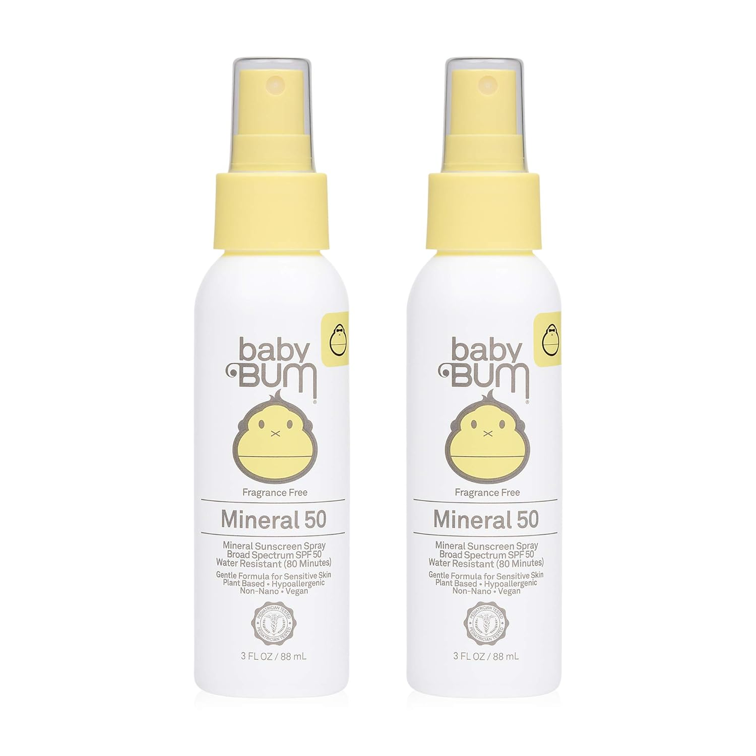 Sun Bum Baby Bum Mineral SPF 50 Sunscreen Spray - Vegan, Hawaii 104 Act Compliant (Without Octinoxate & Oxybenzone) - UVA/UVB Body Protection for Sensitive Skin - Fragrance Free - Travel Size - 3 oz