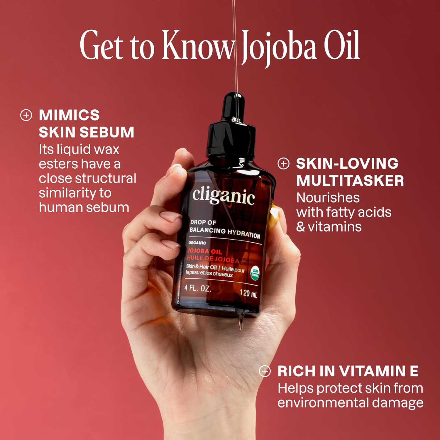 Cliganic Organic Jojoba Oil, 100% Pure (4oz) | Moisturizing for Face, Hair, Skin & Nails | Natural Cold Pressed Hexane Free | Base Carrier Oil (Packaging May Vary)