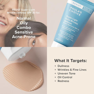 Paula's Choice RESIST Super-Light Daily Wrinkle Defense SPF 30 Matte Tinted Face Moisturizer, UVA & UVB Protection, Mineral Sunscreen for Oily Skin, Fragrance-Free & Paraben-Free