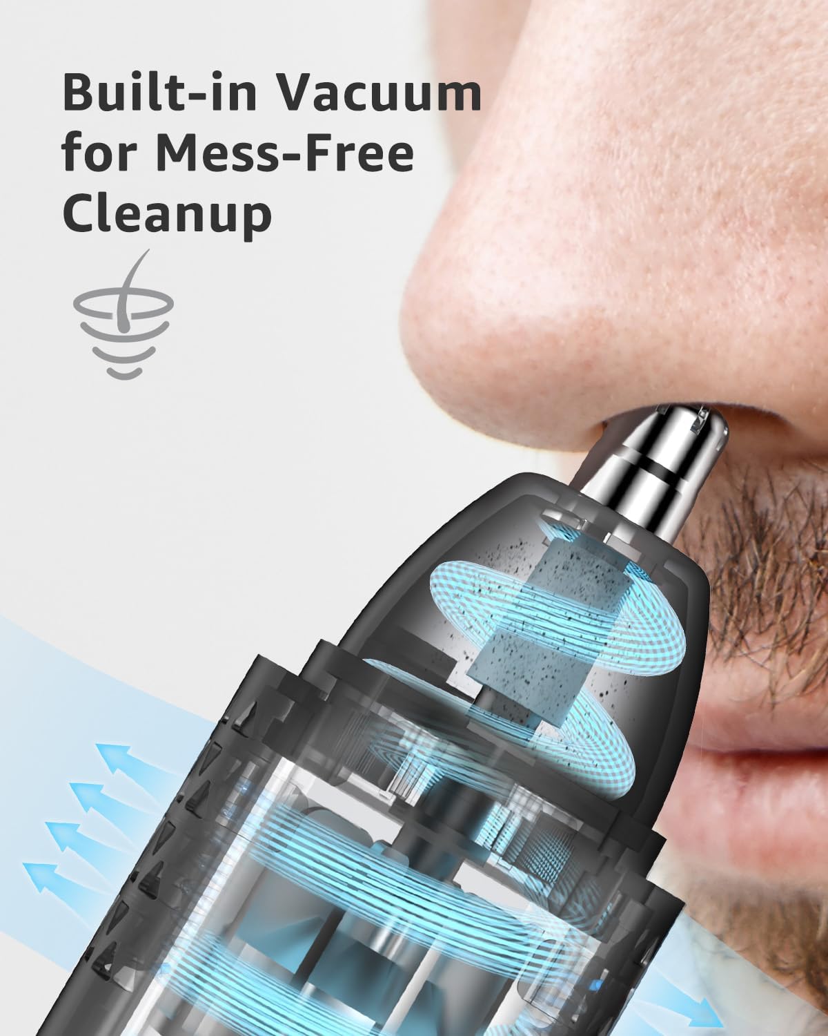 MANSPOT Nose & Ear Hair Trimmer for Men, 10000-RPM Electric Nose Trimmer for Men with Vacuum Cleaning System, IPX7 Waterproof, USB-C Charge, 90min Runtime,Magnetic Detachable Blade Head,Easy to Clean