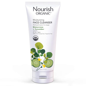 Nourish Organic Moisturizing Face Cleanser for All Skin Types, Watercress + Cucumber Face Wash, Fragrance-Free (6 Oz) + Washable Cotton Round