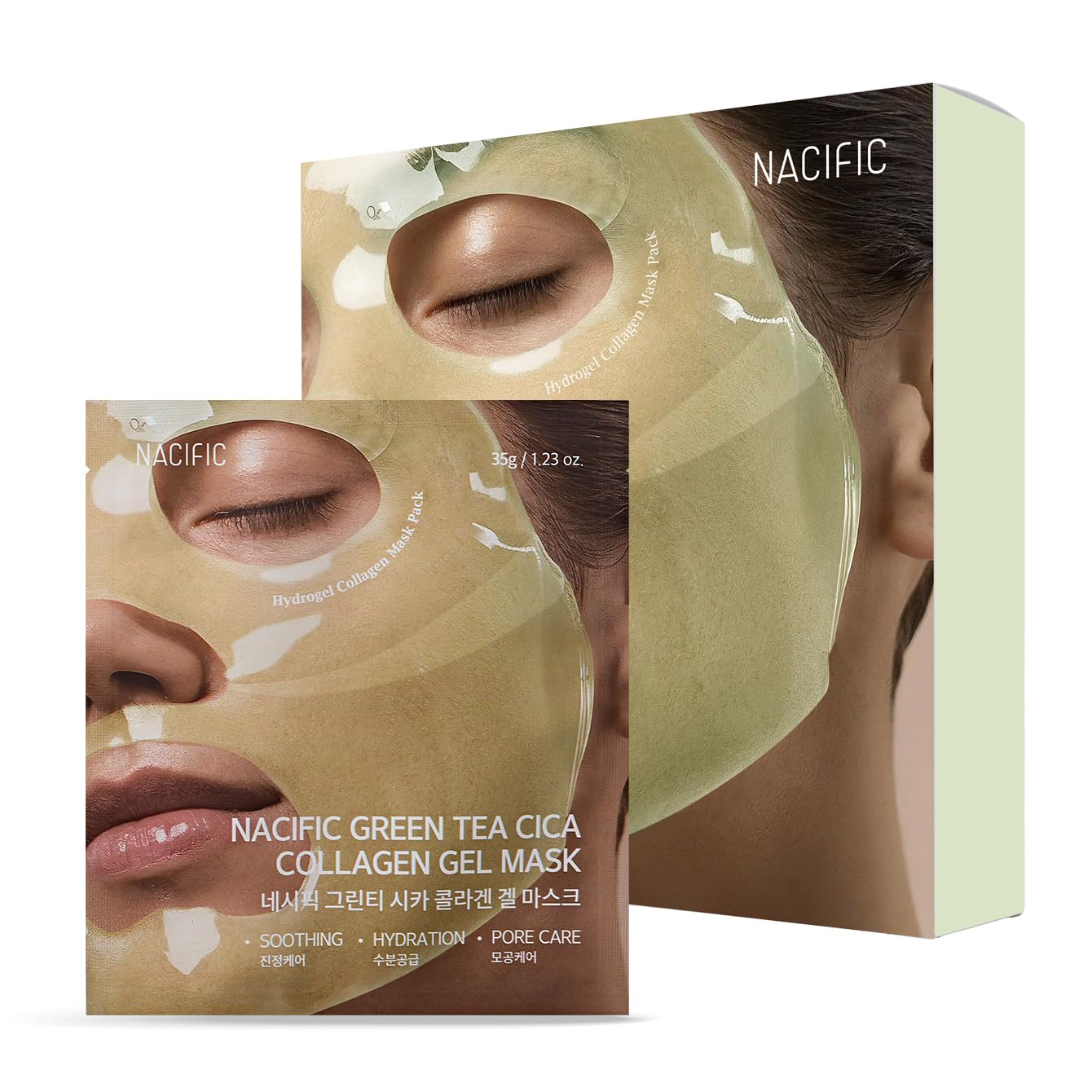 NACIFIC Rice Pepta Collagen Gel Facial Mask (Green Tea Cica) 4EA Set | Overnight Hydrogel Care for All Skin Types, Hydrating, Firming, Elasticity, Pore Minimizing, Glass Glow Skin | Korean Beauty