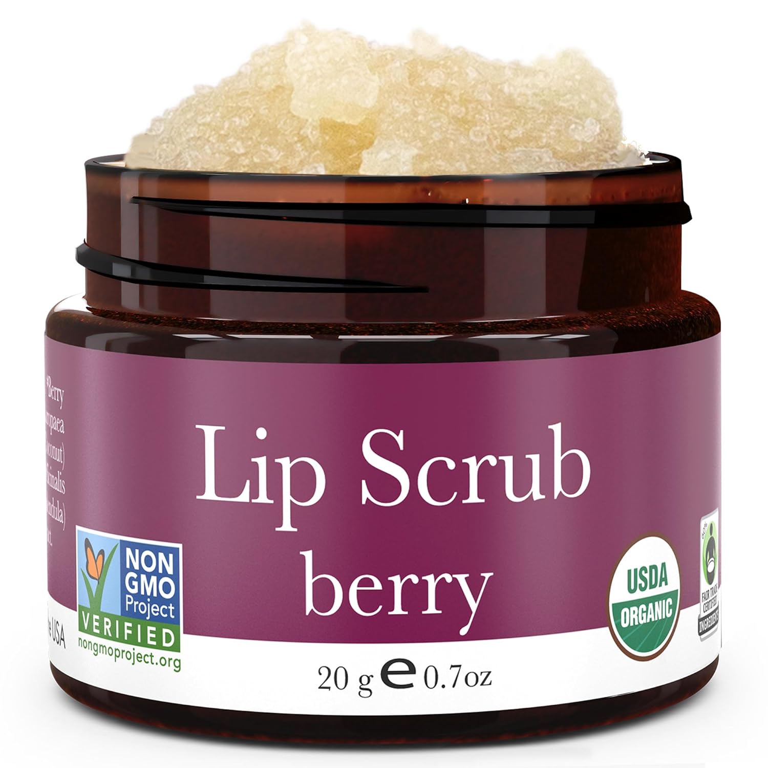 USDA Organic Lip Scrub Berry - USA Made with Natural Ingredients, Lips Exfoliator, Moisturizing Scrub for Dry Lips, Lip Sugar Scrubber Exfoliator for Smooth Lips, Small Beauty Gifts