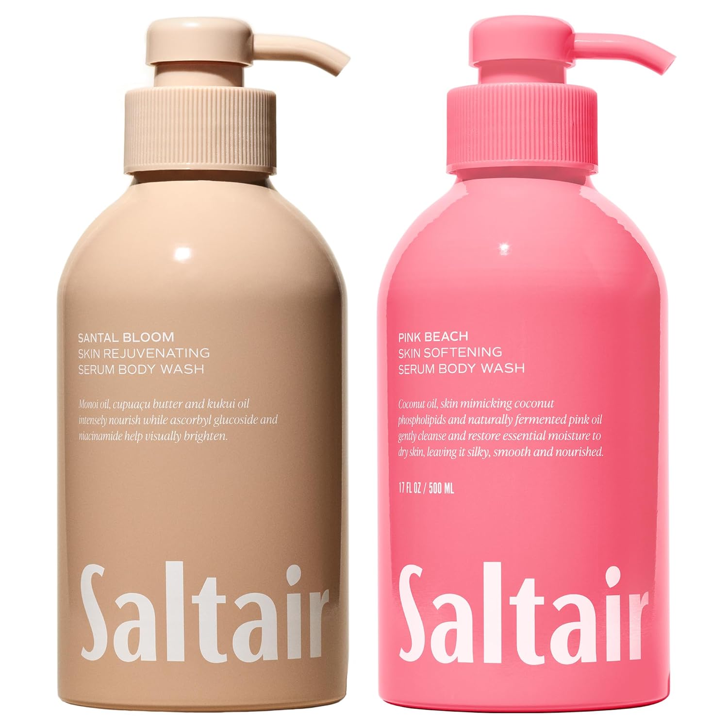 Saltair Body Wash, Santal Bloom 2-Pack. Moisturizing Body Cleanser with Monoi Oil and Cupuacu Butter. Luxury Shower Gel for Women. Vegan, Cruelty-Free Paraben Free. 2x 17oz Pump Bottles