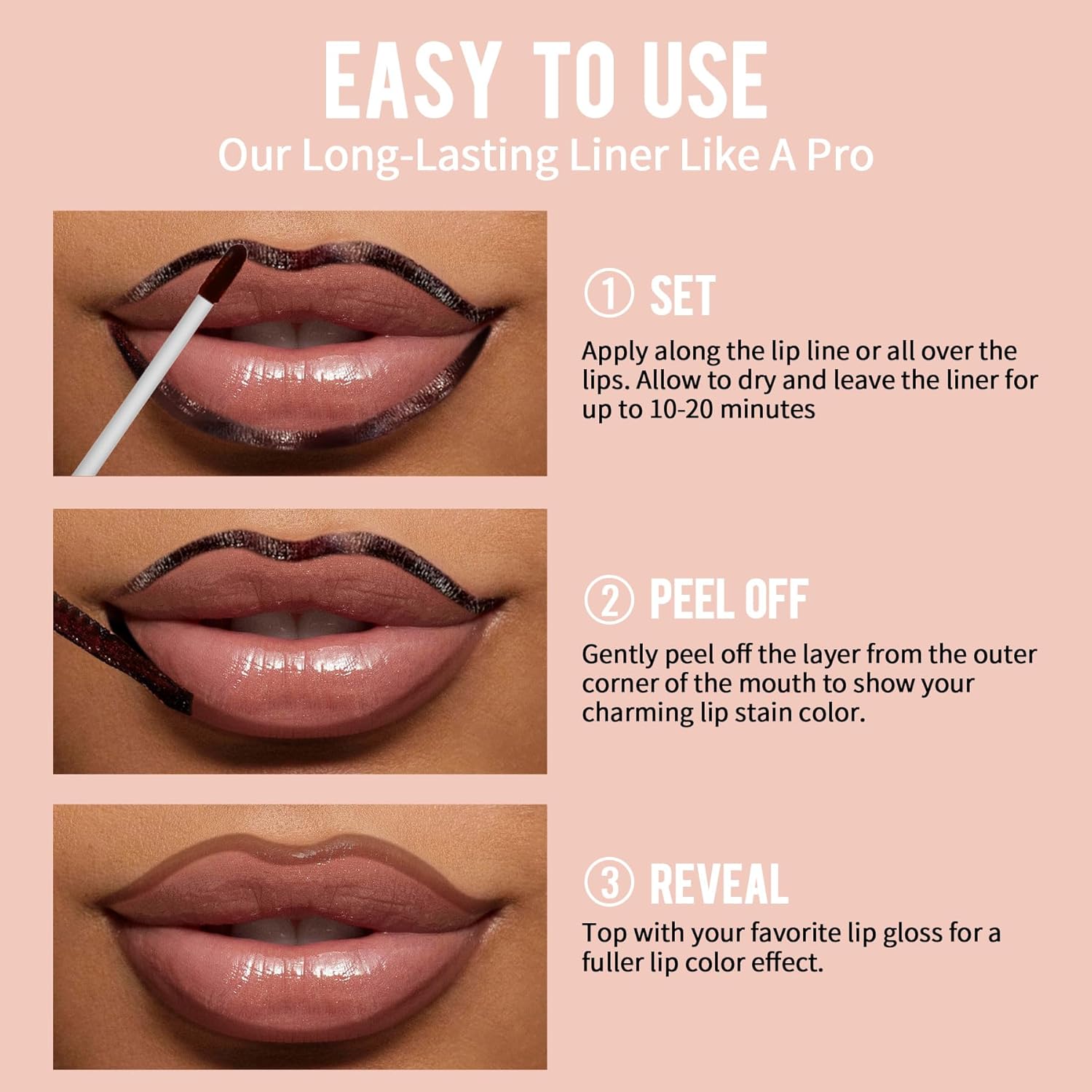 iMethod Lip Stain - Lip Liner Stain, Natural Long Lasting Lip Stain Peel Off, Waterproof Stay On All Day, Transfer-Proof, Highly Pigmented, Instant Peel Off Lip Stain Color, Nude Pink