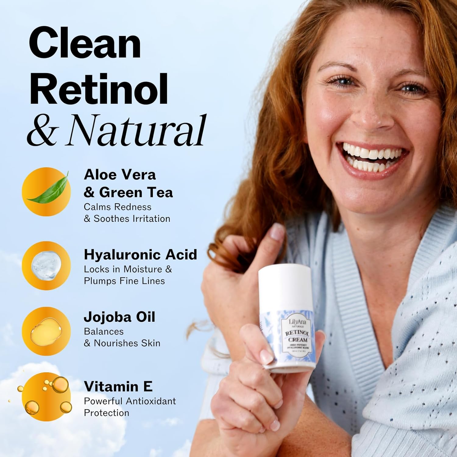 LilyAna Naturals Anti Aging Retinol Face Cream for Women – Wrinkle & Neck Cream for Firming, Retinol Moisturizer for Face with Hyaluronic Acid, Hydrating Night Cream for Fine Lines, Collagen Boost