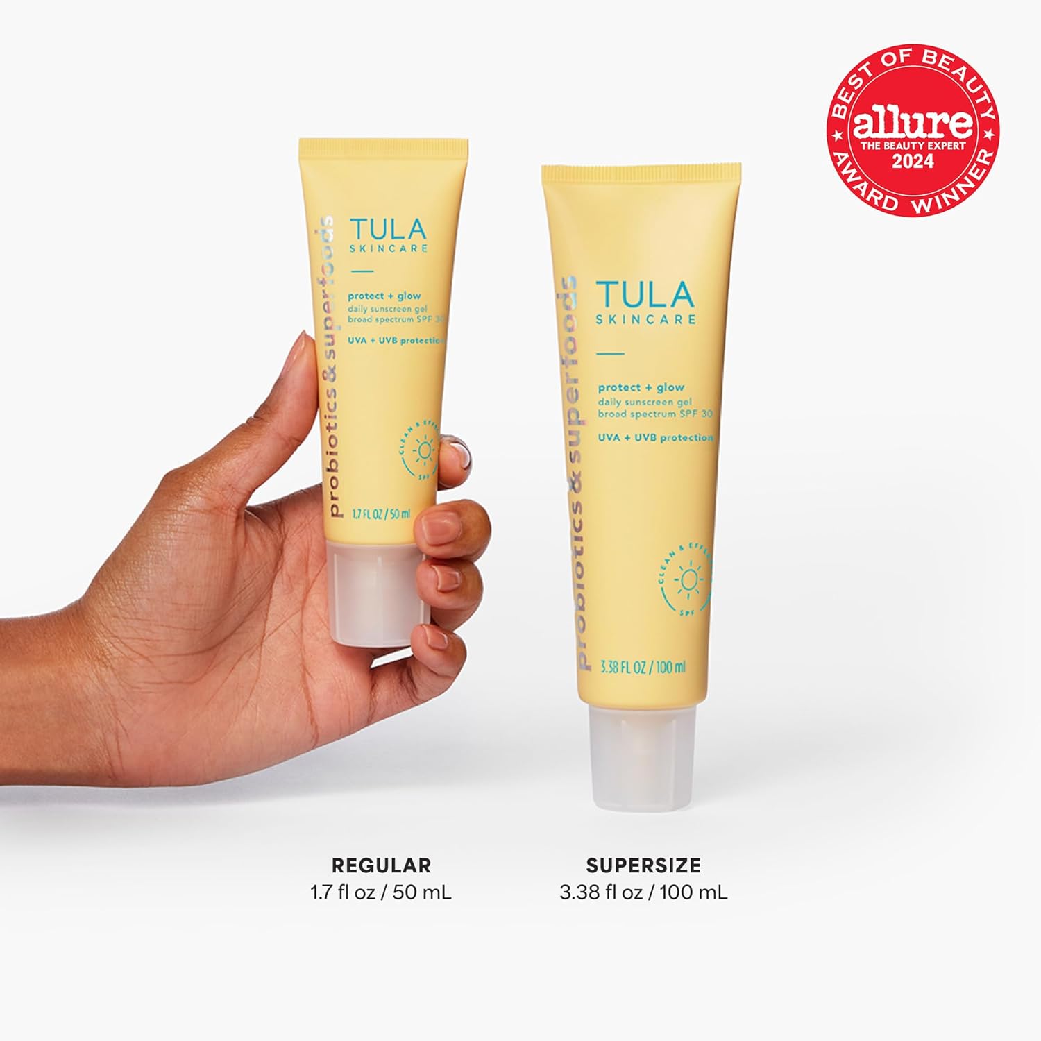 TULA Skin Care Protect + Glow Daily Sunscreen Stick Gel Broad Spectrum SPF 30 - Skincare-First, Non-Greasy, Non-Comedogenic & Reef-Safe with Pollution & Blue Light Protection, Supersize, 3.38 oz