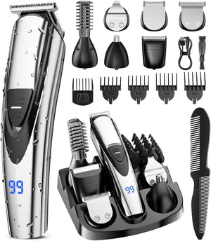 Electric Beard Trimmer for Men: 16-in-1 Professional Barber Hair Clippers - Cordless Grooming Kit - Turbo Speed & Precision Blades