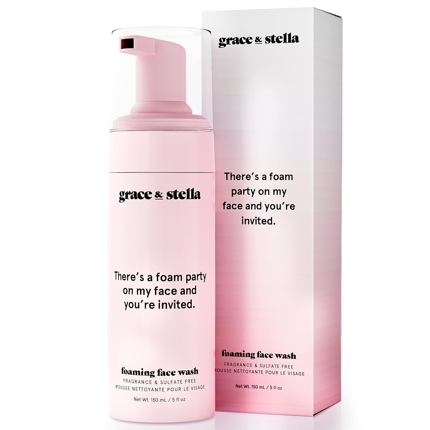 grace & stella Award Winning Hydrating Face Wash (150ml) - Gentle Foaming Facial Cleanser with Hyaluronic Acid, Rose Water, Aloe Vera - Moisturizing Cleansing Foam for Normal to Very Dry Skin - Vegan