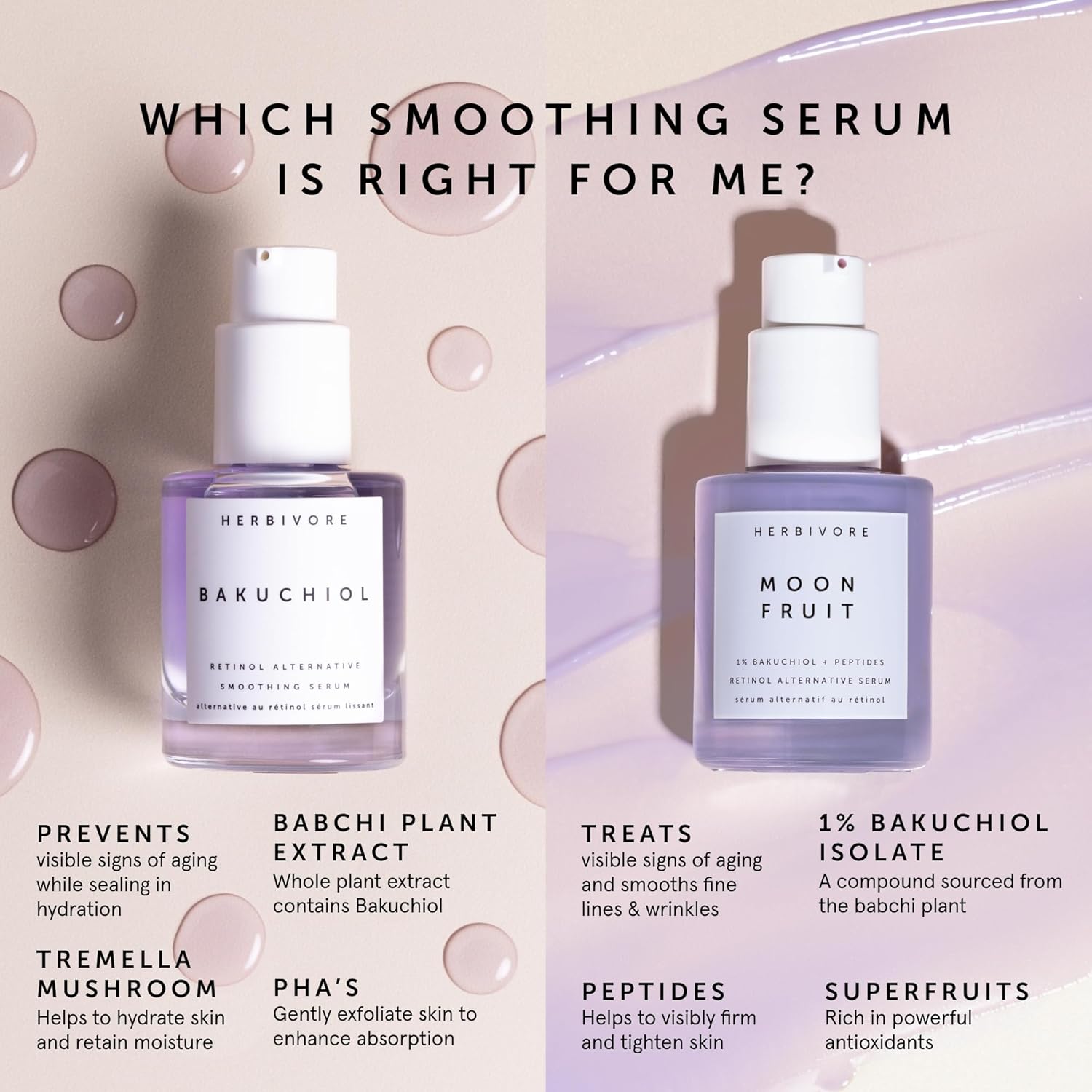 HERBIVORE Bakuchiol Retinol Alternative - Bakuchiol + Peptides, Smooths Skin, Reduces Fine Lines, Wrinkles & Puffiness, Plant-based, Vegan, Cruelty-free