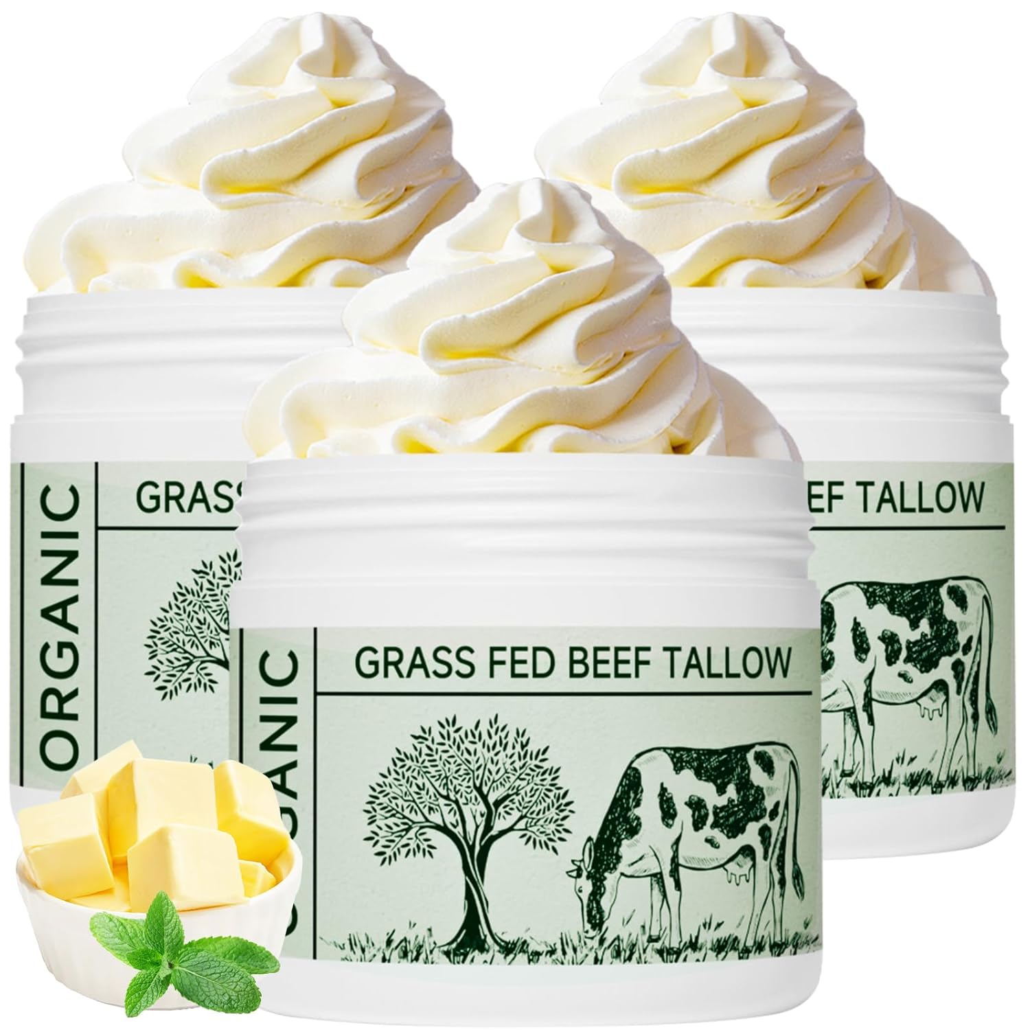 Beef Tallow, Beef Tallow for Skin, Moisturizer for Dry Skin, Unscented Beef Tallow Blam Grass Fed Whipped Tallow Face Cream Nourishing Soothing Moisturizer Body Lotion Skin Care