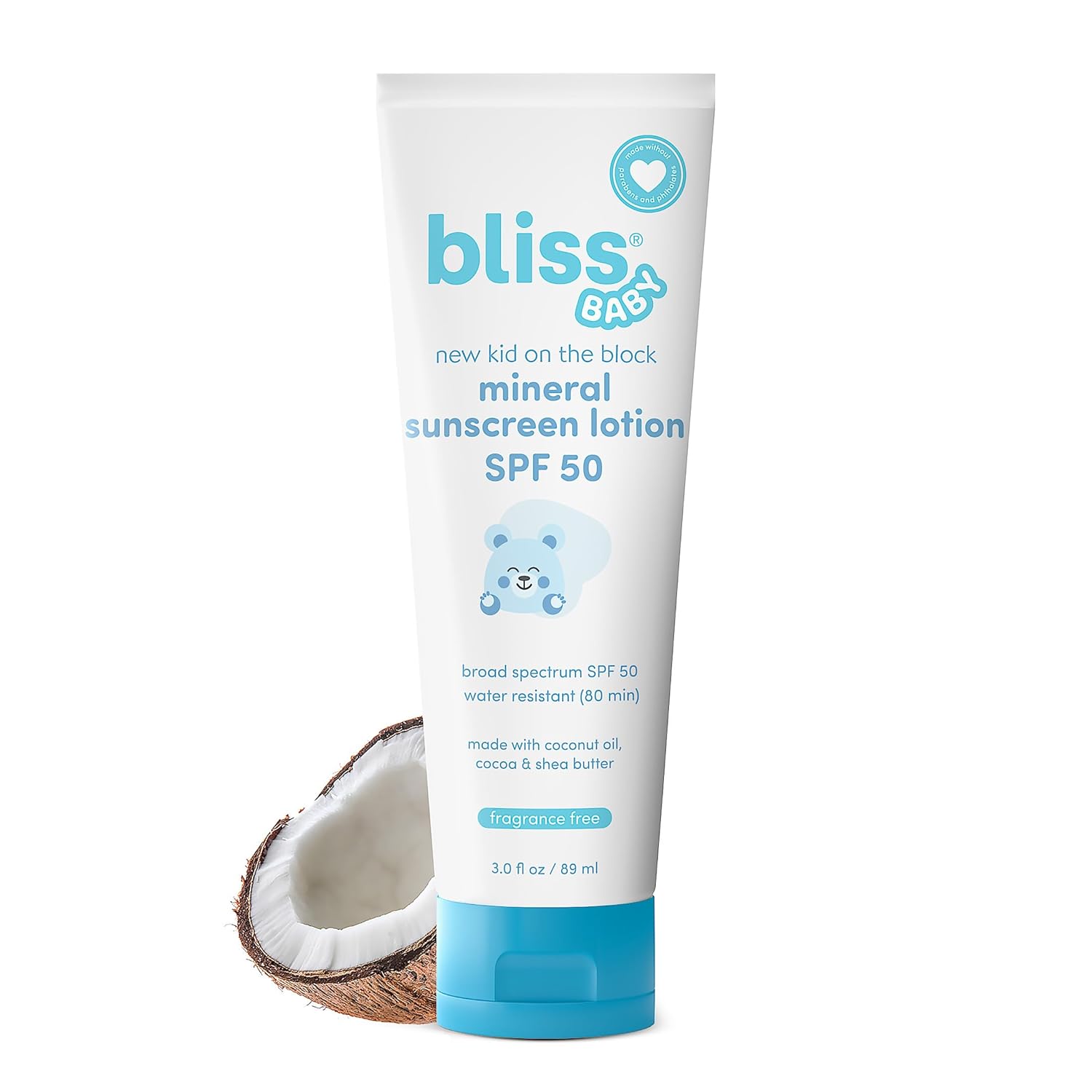 Bliss Baby Sunscreen, Premium SPF 50 Mineral Lotion, Natural Zinc Oxide, Fragrance-Free, Hypoallergenic & Dermatologist Tested, Water-Resistant, Vegan, Sensitive Skin - For Babies, Kids & Whole Family