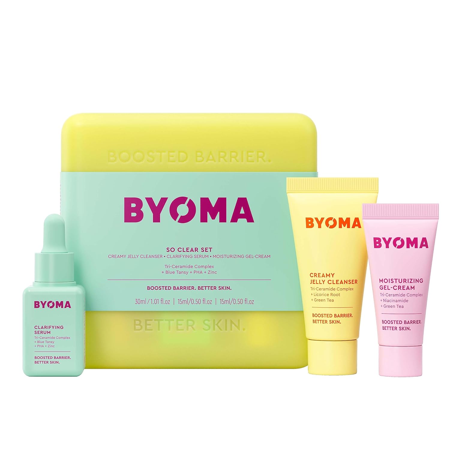 BYOMA So Hydrating Set - Barrier Repair Skincare Set - Creamy Jelly Cleanser, Hydrating Face Serum & Ceramide Face Moisturizer for Dry Skin - Anti Wrinkle, Alcohol Free Skin Care - 30ml, 15ml, 15ml