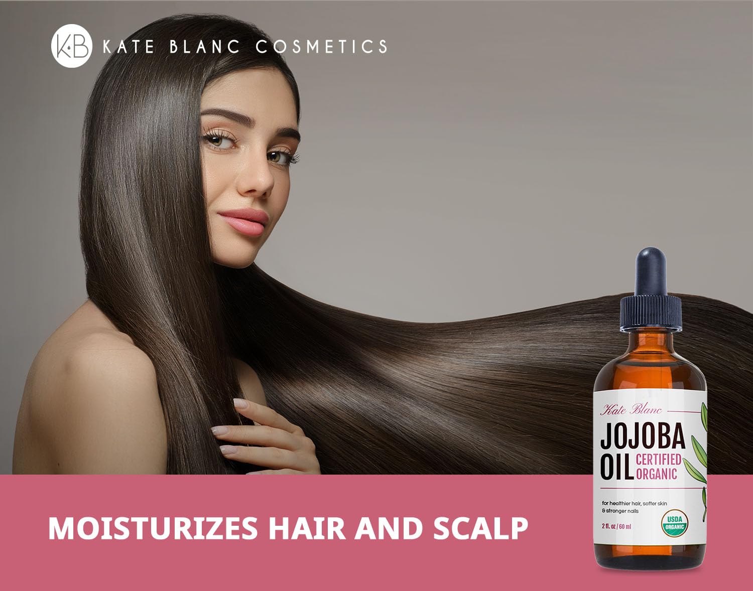 Kate Blanc Cosmetics Jojoba Oil for Hair, Face & Skin. Gua Sha Oil for Face Massage & Dermaplaning (2oz, Organic, 100% Pure, Natural)