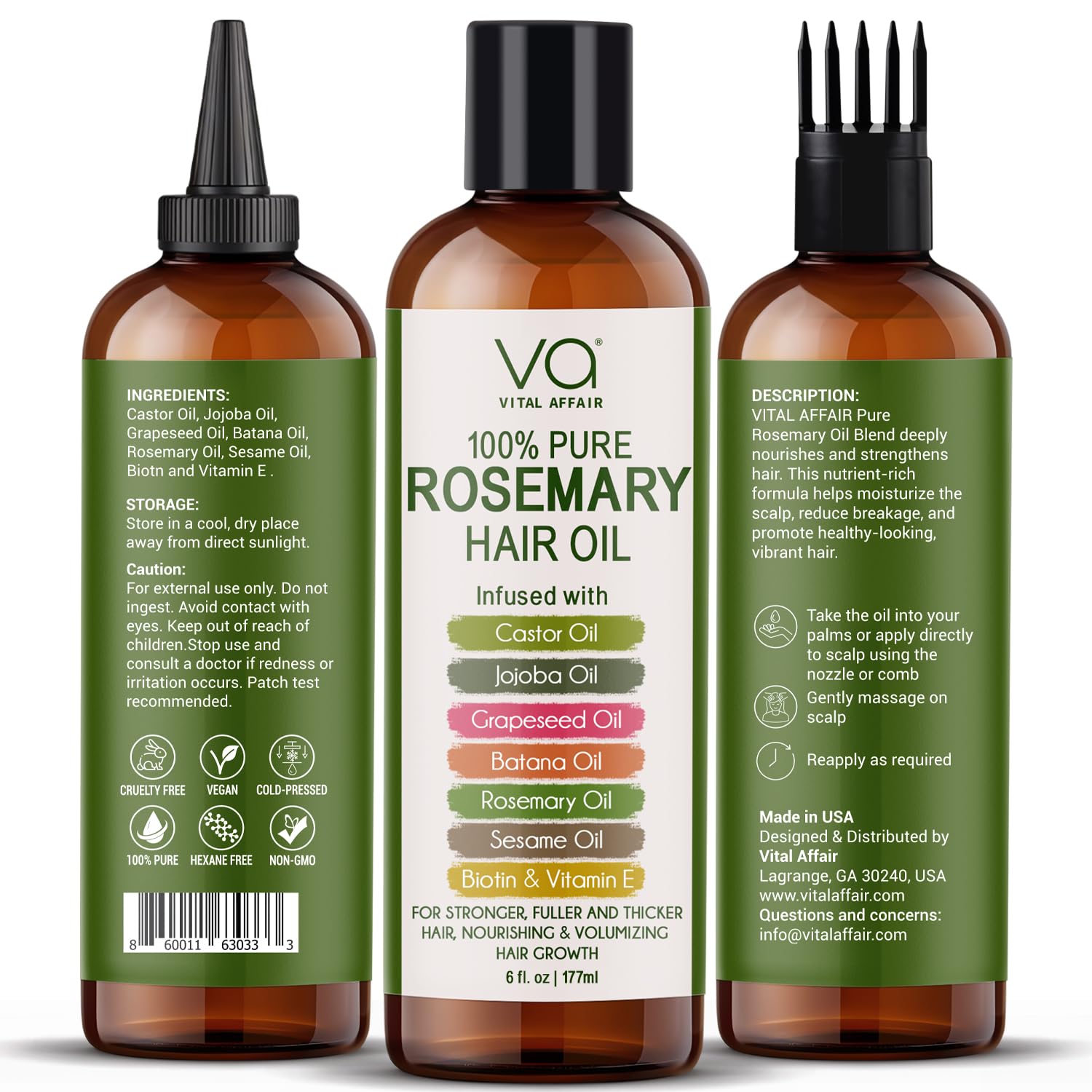 100% Pure Rosemary Oil For Hair Growth With Castor, Batana, Jojoba Oil - Infused With Biotin & Vitamin E-Blend of Effective Hair Oils for Hair Growth-Strengthening Treatment 6 Fl Oz