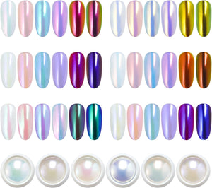 Artdone White Pearl Chrome Nail Powder,Iridescent Aurora Powder Metallic Mirror Effect Pigment Pearlescent Mermaid Pigment Pearl Glitter Dust Kit,Nail Art Decoration, Resin Craft