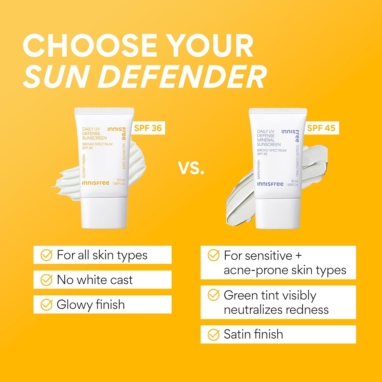 innisfree Daily UV Defense Sunscreen Broad Spectrum SPF 36, Invisible Korean Sunscreen for Face with No White Cast