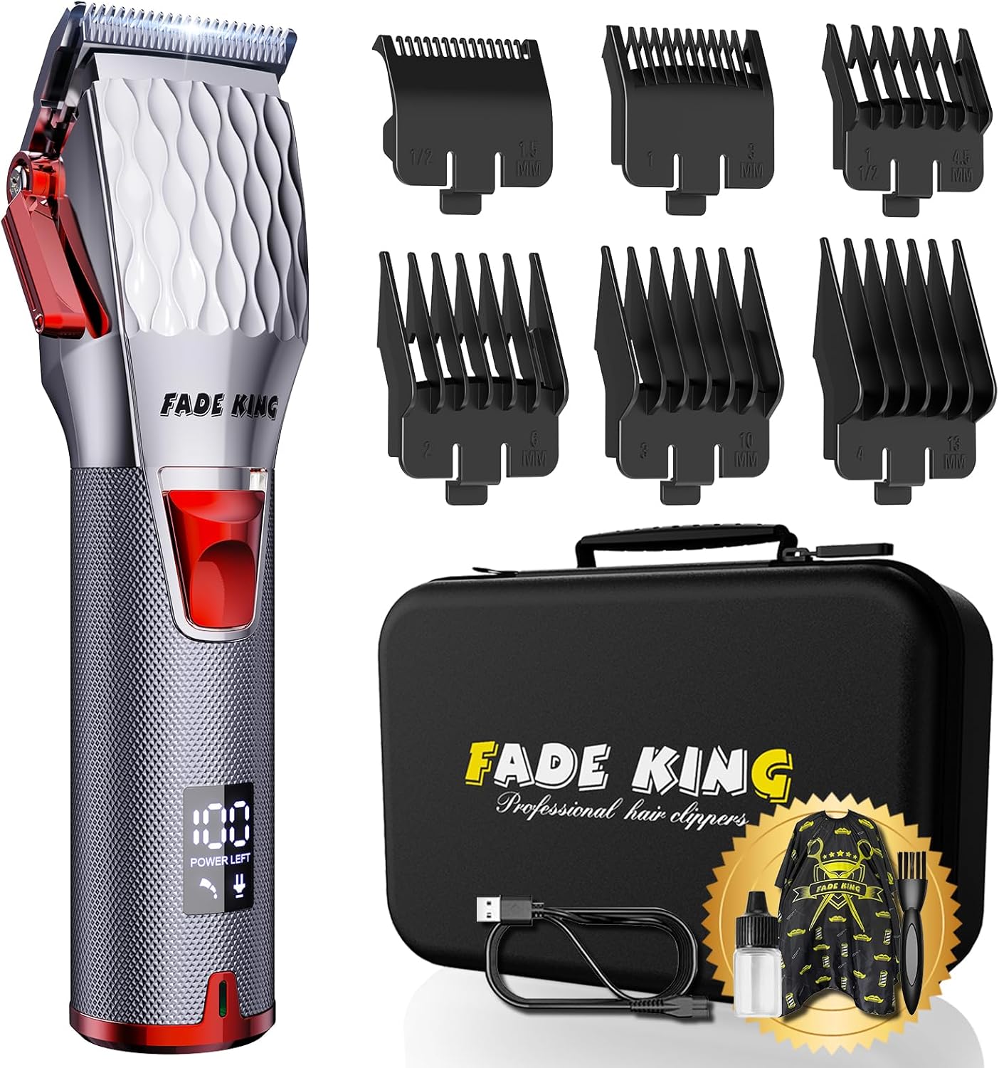 FADEKING® Professional Hair Clippers for Men - Cordless Hair Clippers, LCD Display Barber Clippers for Hair Cutting & Mens Grooming with Travel Case (Gold+Bronze)