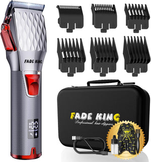 FADEKING® Professional Hair Clippers for Men - Cordless Hair Clippers, LCD Display Barber Clippers for Hair Cutting & Mens Grooming with Travel Case (Gold+Bronze)