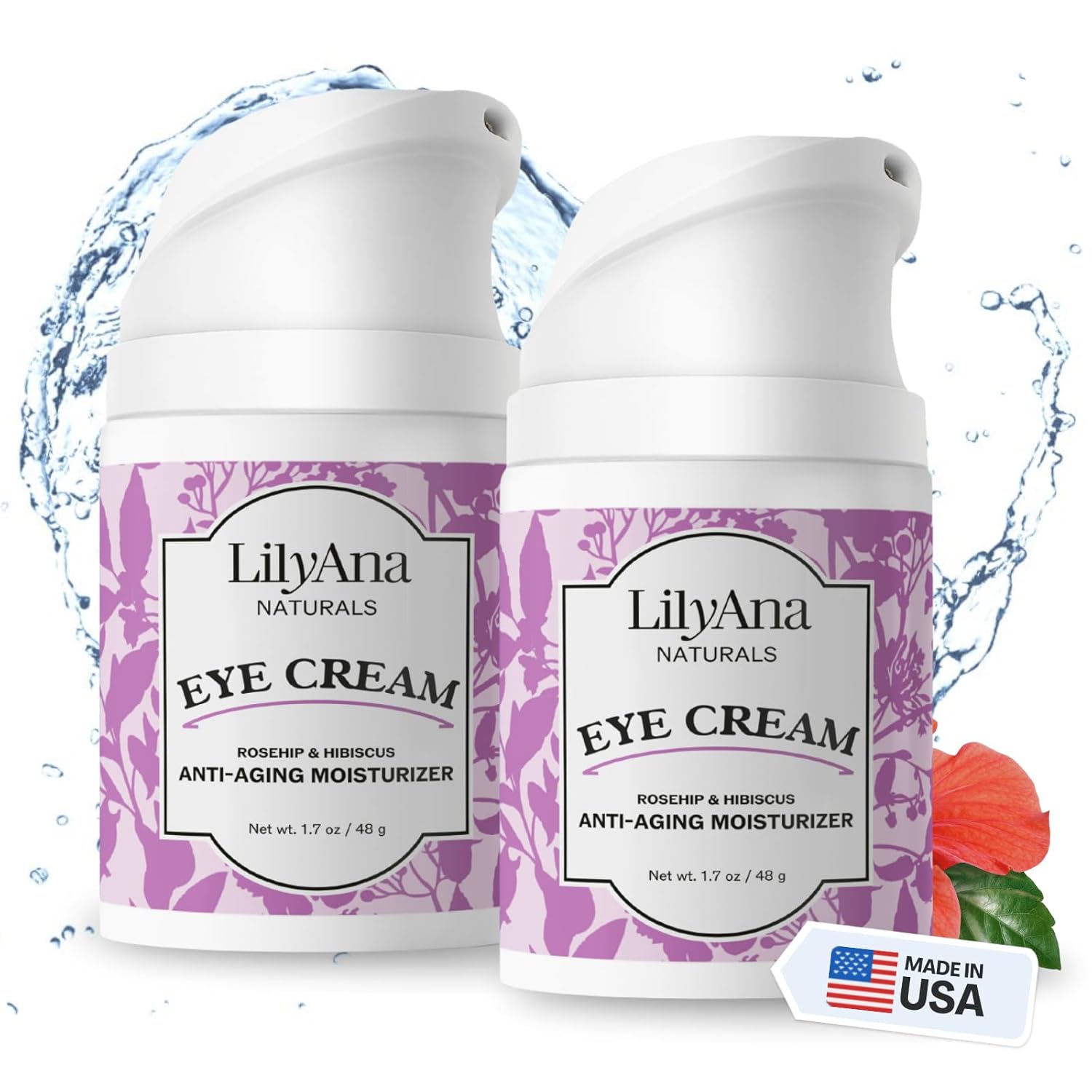 LilyAna Naturals Eye Cream for Dark Circles and Puffiness, Under Eye Cream for Wrinkles and Bags, Anti Aging - helps Improve Dryness; for Sensitive Skin - 1.7 oz - Made in USA
