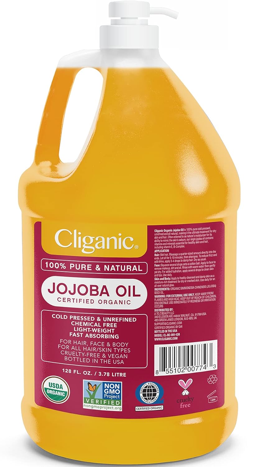 Cliganic Organic Jojoba Oil 16oz with Pump, 100% Pure | Bulk, Moisturizing Oil for Face, Hair, Skin & Nails | Natural Cold Pressed (Packaging May Vary)
