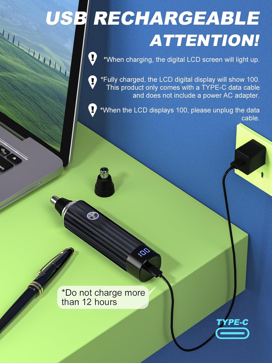 LED Display Ear and Nose Hair Trimmer Clipper for Men Women,2025 Rechargeable 2 in 1 Professional Painless Eyebrow & Facial Hair Trimmer with Powerful Motor and Dual-Edge Blades Easy Cleansing