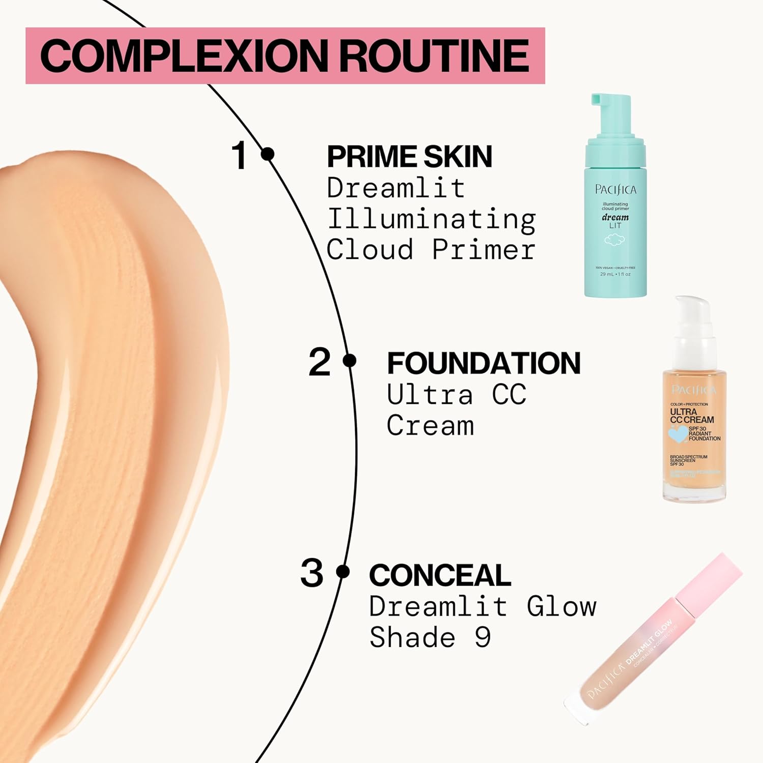 Pacifica Ultra CC Cream Radiant Foundation SPF 17 (Natural Medium) – Medium-Coverage Tinted Moisturizer + Mineral Sunscreen, Dewy Finish, 1 fl oz