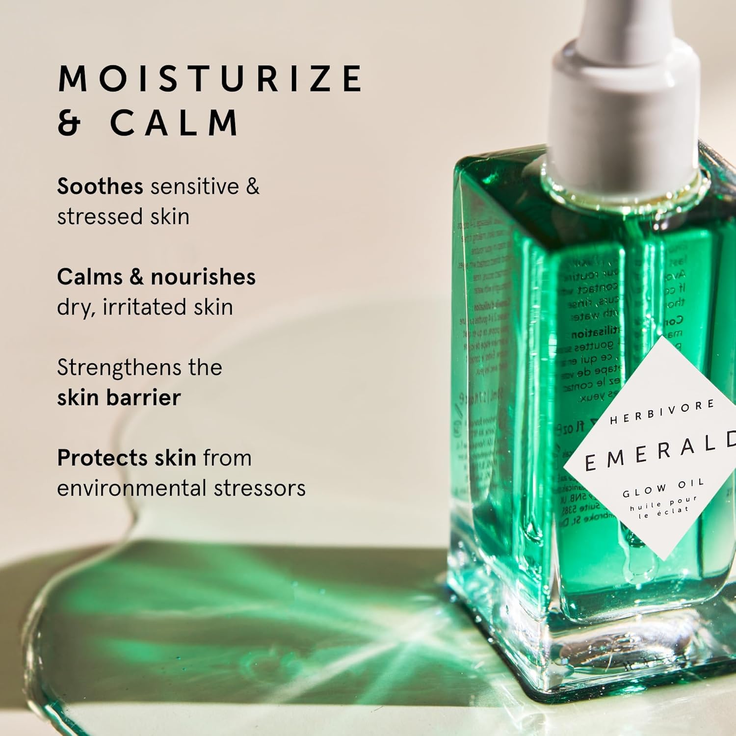 HERBIVORE Emerald Facial Oil | Hydrating, Glowing, Calming & Moisturizing Facial Oil with Ashwagandha & Squalane, Plant-based, Vegan, Non-Comedogenic