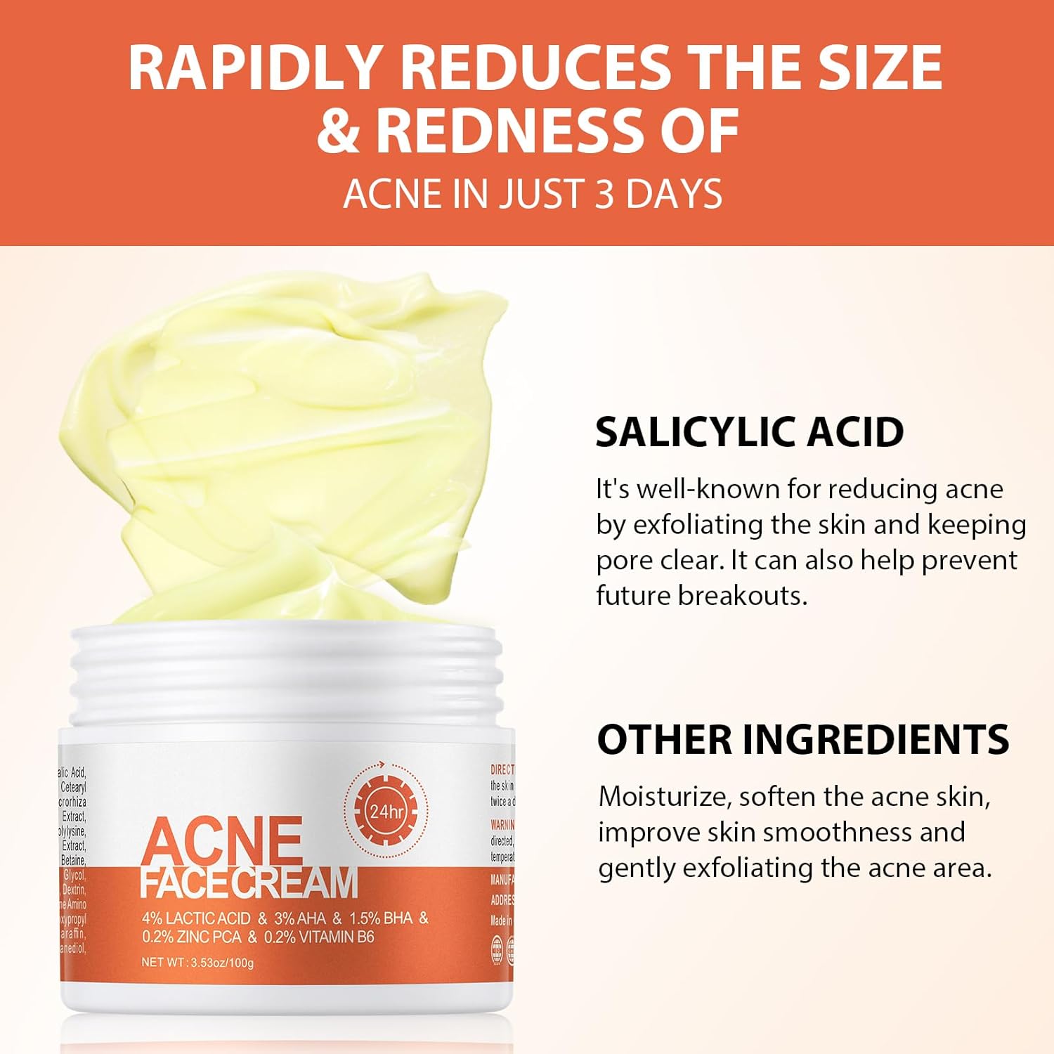 Acne Cream, Salicylic Acid Cystic Acne Treatment For Face, Back Butt Acne Treatments Creams, Acne Spot Treatment for Face Body, Acne Clearing Pimple Cream for Teens & Adults, Acne Moisturizer