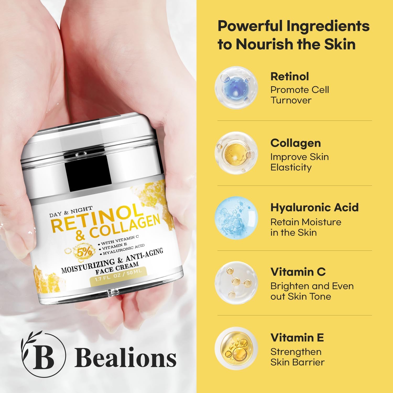 Retinol Night Cream for Face and Neck – Hydrating Moisturizer with Collagen & Hyaluronic Acid