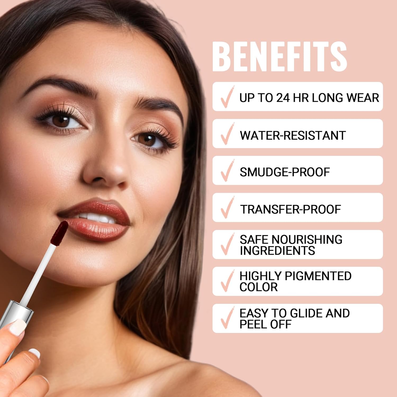 iMethod Lip Stain - Lip Liner Stain, Natural Long Lasting Lip Stain Peel Off, Waterproof Stay On All Day, Transfer-Proof, Highly Pigmented, Instant Peel Off Lip Stain Color, Nude Pink
