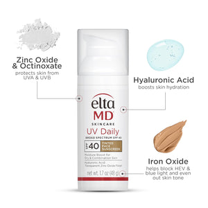 EltaMD UV Daily SPF 40 Tinted Face Sunscreen Moisturizer, Tinted Moisturizer for Face with SPF, Great for Dry, Combination, and Normal Skin