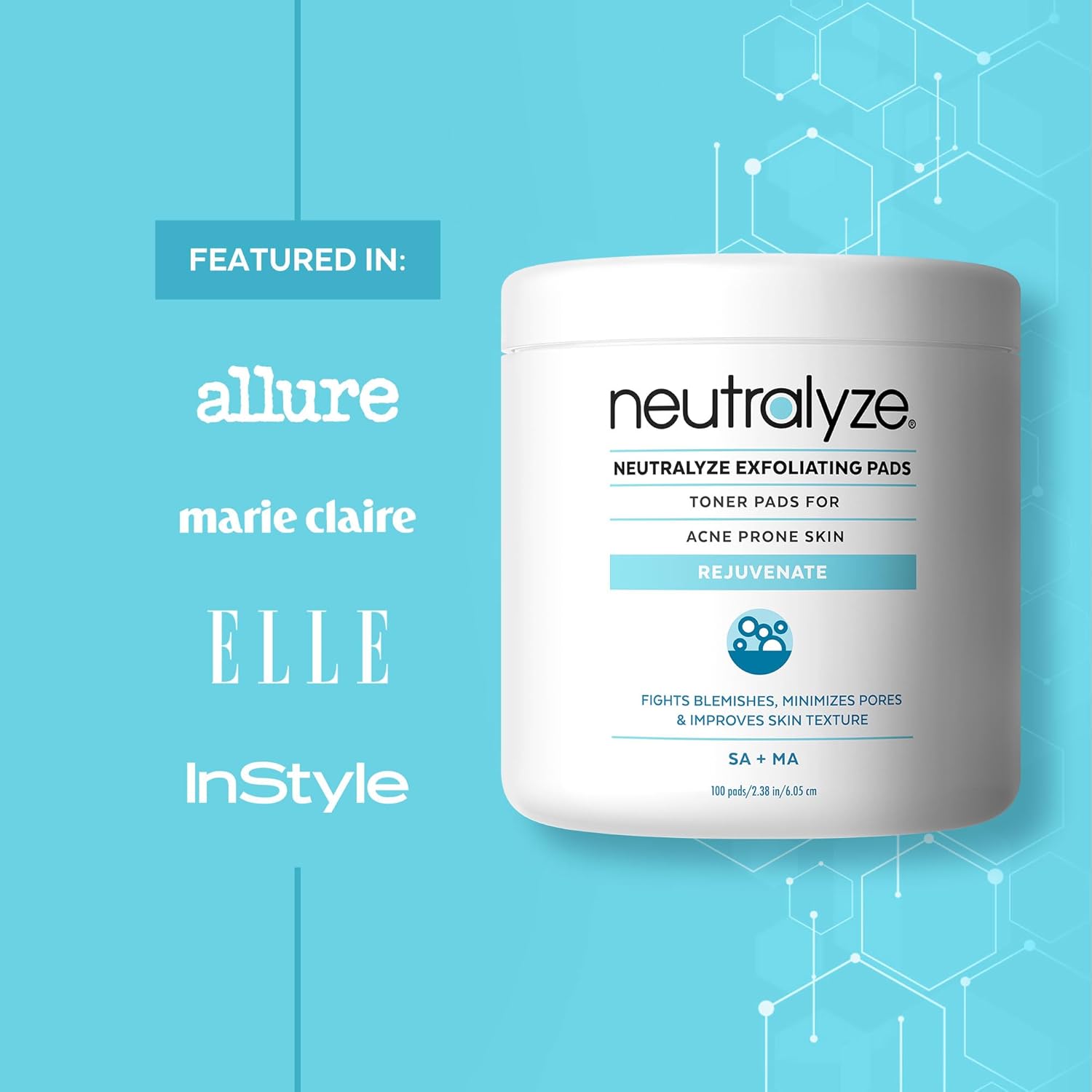 Exfoliating Acne Treatment Pads (100 Count) - Dual Textured Face Wipes with 2% Salicylic Acid & 2% Mandelic Acid - Toner Pads for Acne Prone Skin, Face & Body Wipes for Teens & Adults
