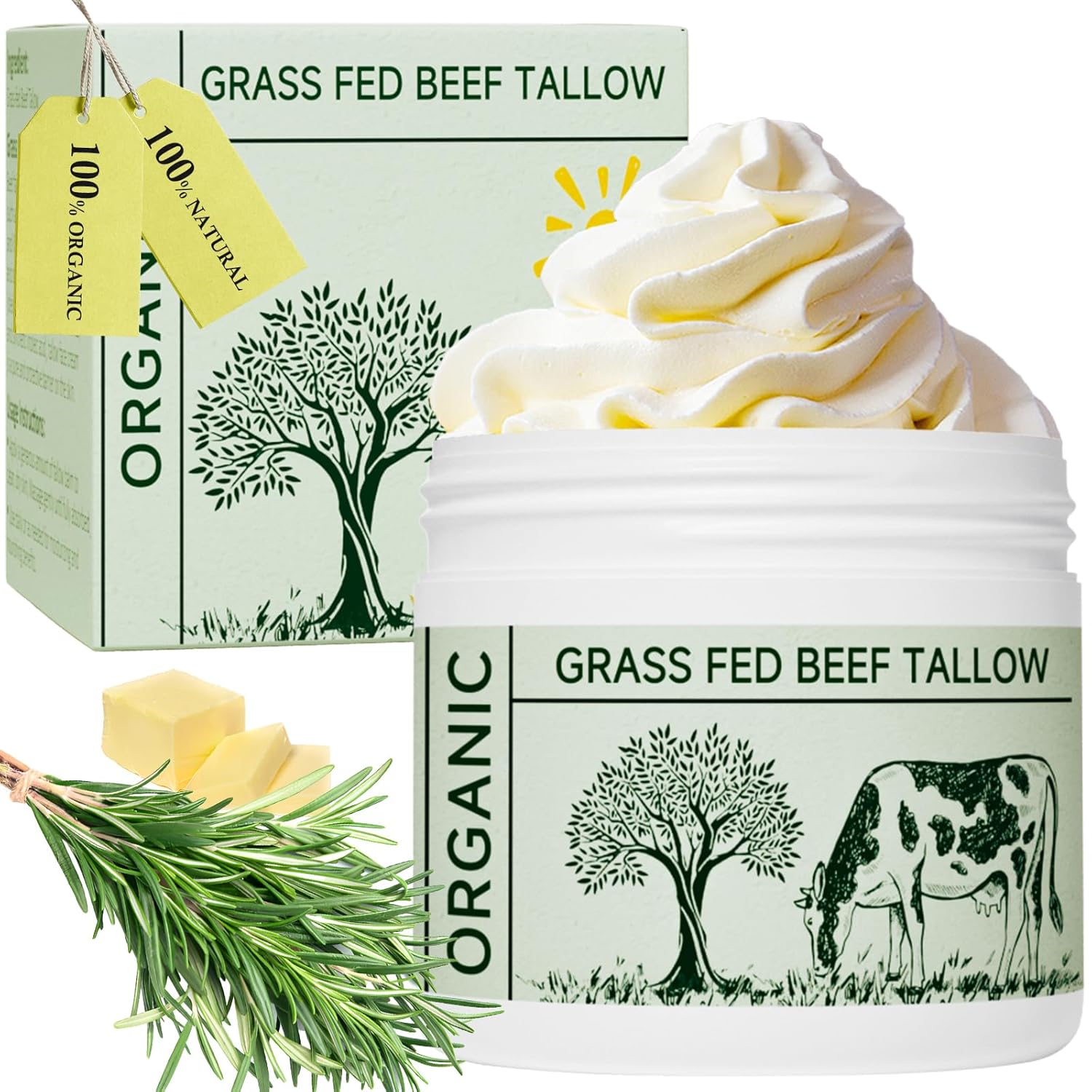 Beef Tallow, Beef Tallow for Skin, Moisturizer for Dry Skin, Unscented Beef Tallow Blam Grass Fed Whipped Tallow Face Cream Nourishing Soothing Moisturizer Body Lotion Skin Care