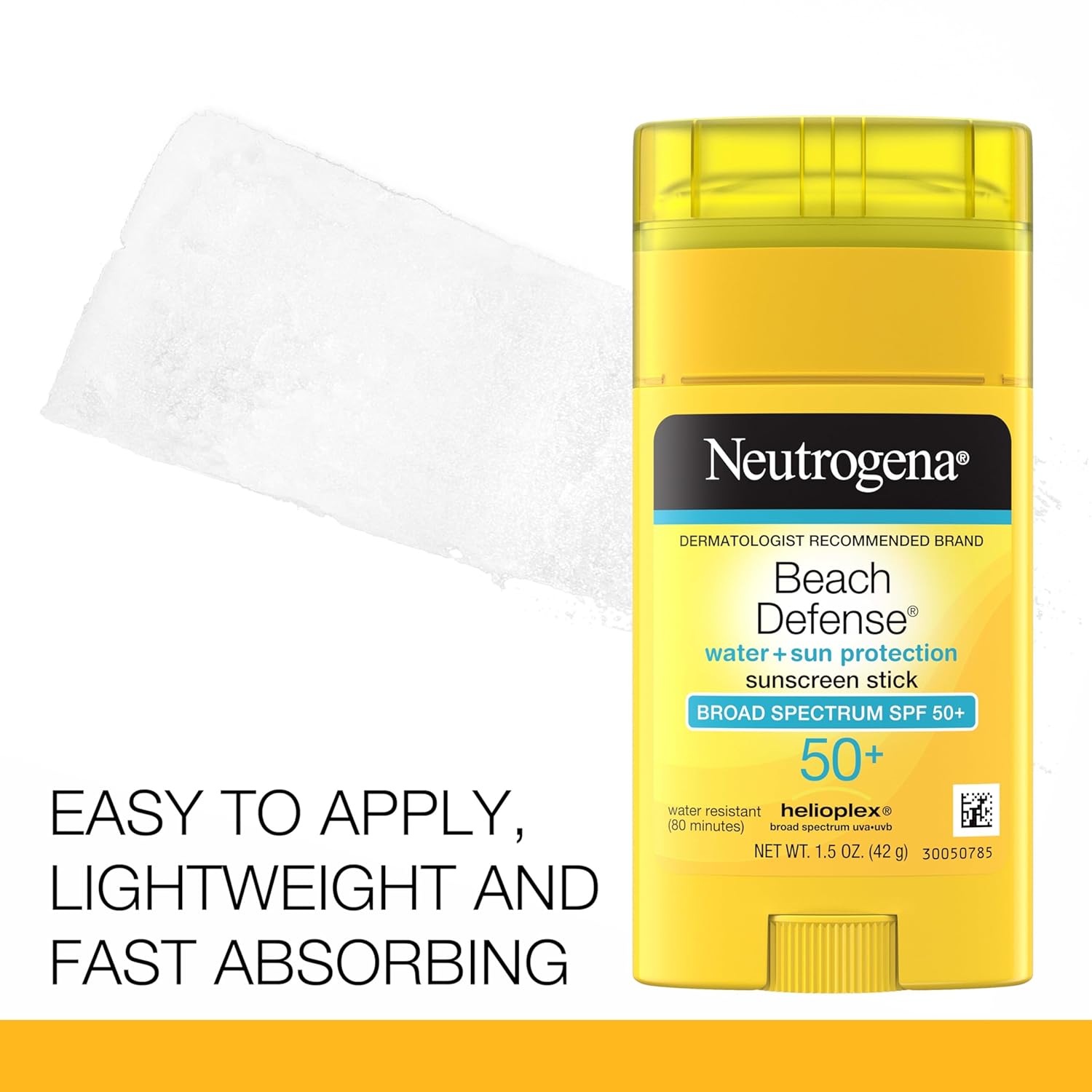 Neutrogena Beach Defense Sunscreen Stick SPF 50, 1.5 oz, Hands-Free Application, Oxybenzone Free Sunscreen for Face & Body, Water-Resistant Sun Protection, Travel Size