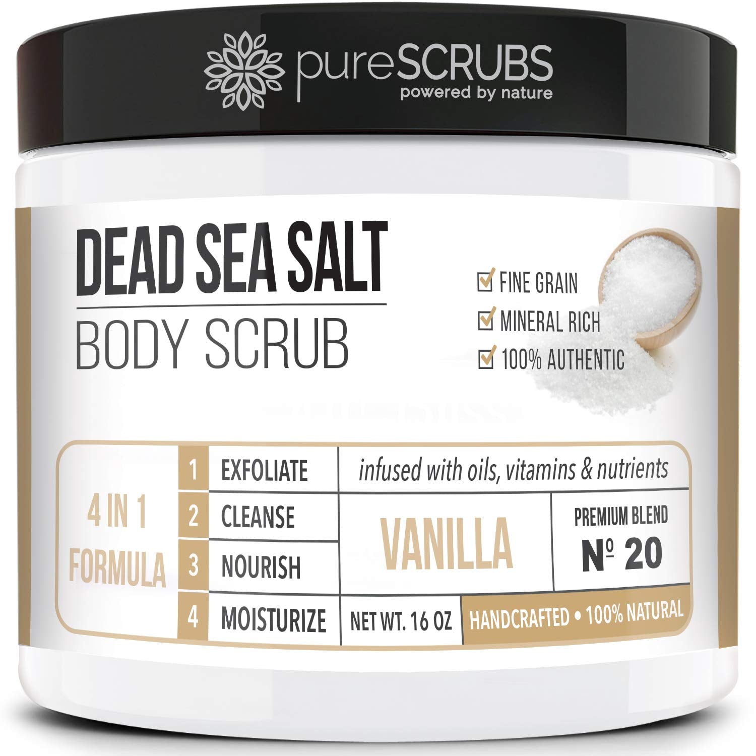 pureSCRUBS Premium Coconut Body Scrub Set - Large 16oz Dead Sea Salt Body Scrub With Infused Essential Oils & Nutrients, Includes Wooden Spoon, Loofah & Oatmeal Exfoliating Bar Soap