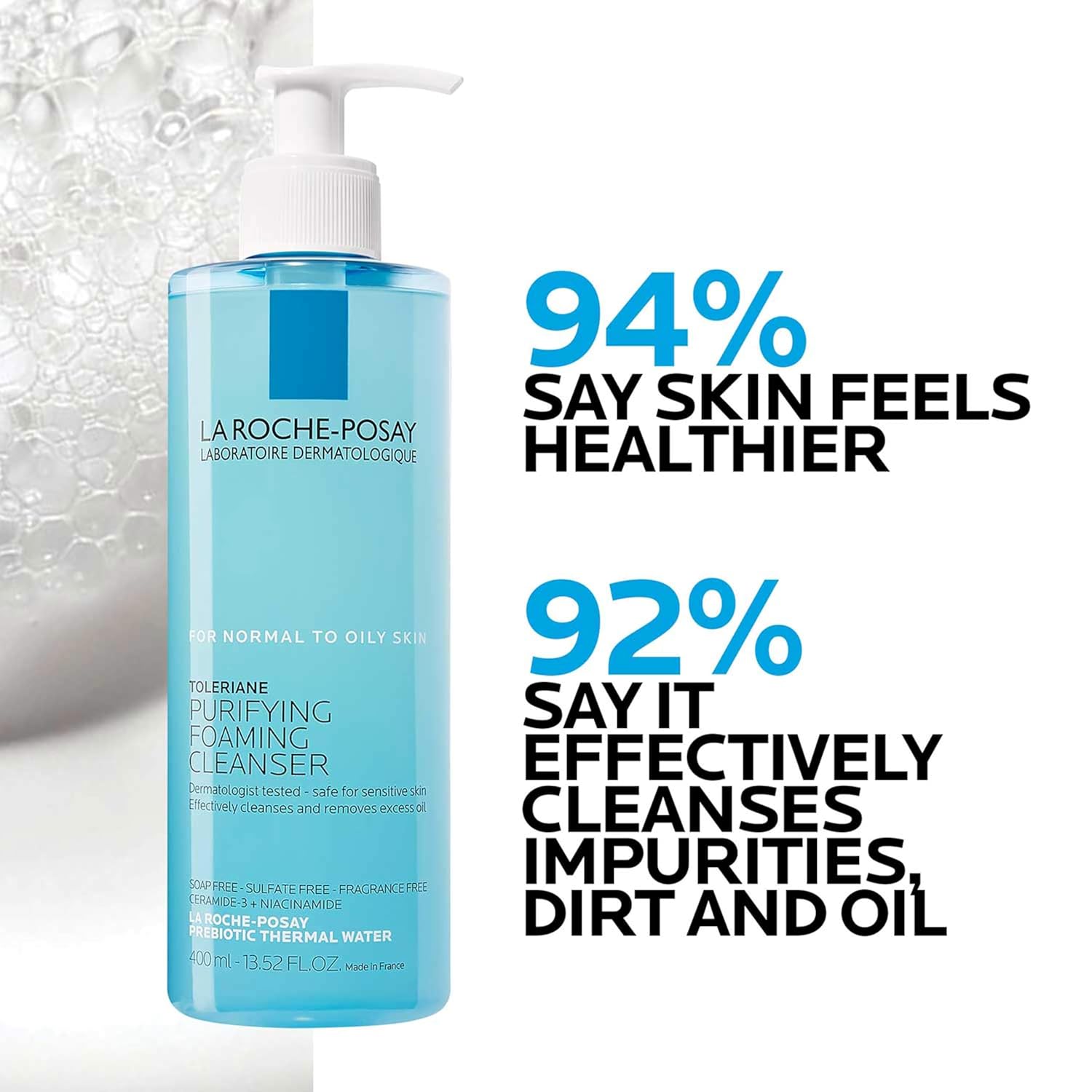 La Roche-Posay Toleriane Purifying Foaming Facial Cleanser, Niacinamide + Ceramides + Prebiotic Thermal Water, Oil Free Face Wash For Oily Skin, Pore Cleanser Safe For Sensitive Skin, Soap Free