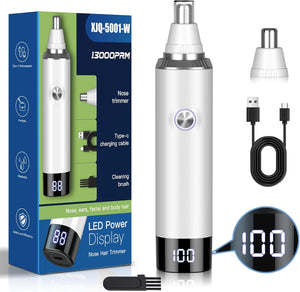 Ear & Nose Hair Trimmer with LED Display for Men Women,Painless USB Rechargeable Eyebrow & Facial & Nose Hair Trimmer Clipper,Professional IPX7 Waterproof Dual Edge Blades 13,000 RPM