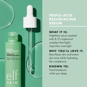 SKIN Blemish Breakthrough Triple-Acid Resurfacing Serum, Hydrating Night Serum For Fighting Blemishes, Helps Improve Skin Tone & Texture
