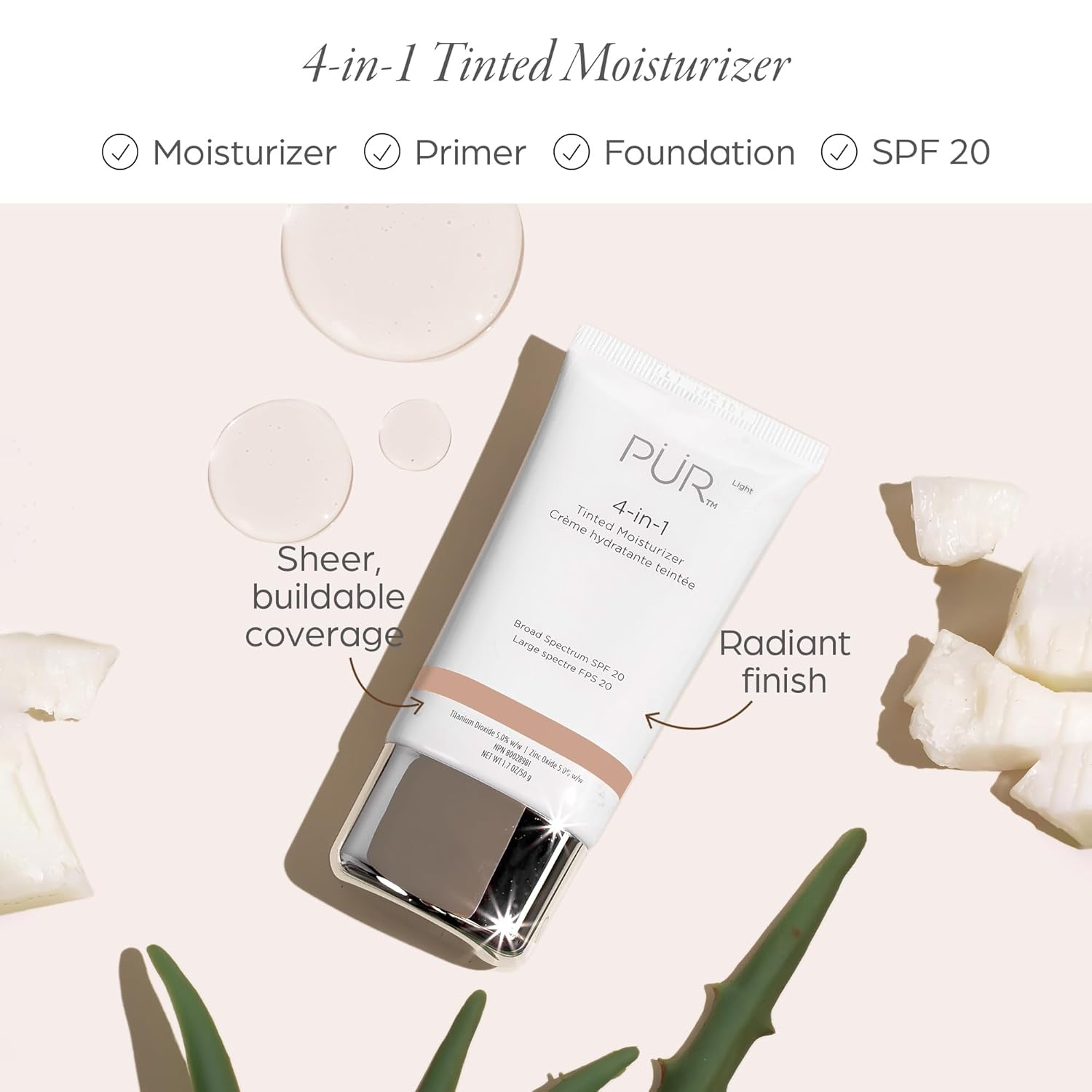 4-in-1 Tinted Moisturizer With SPF 20 - Hydrating Face Moisturizer, Primer, & Foundation With Shea Butter, Aloe Vera & Vitamin B3 - Vegan Friendly - Free of Paraben, Gluten & BPA