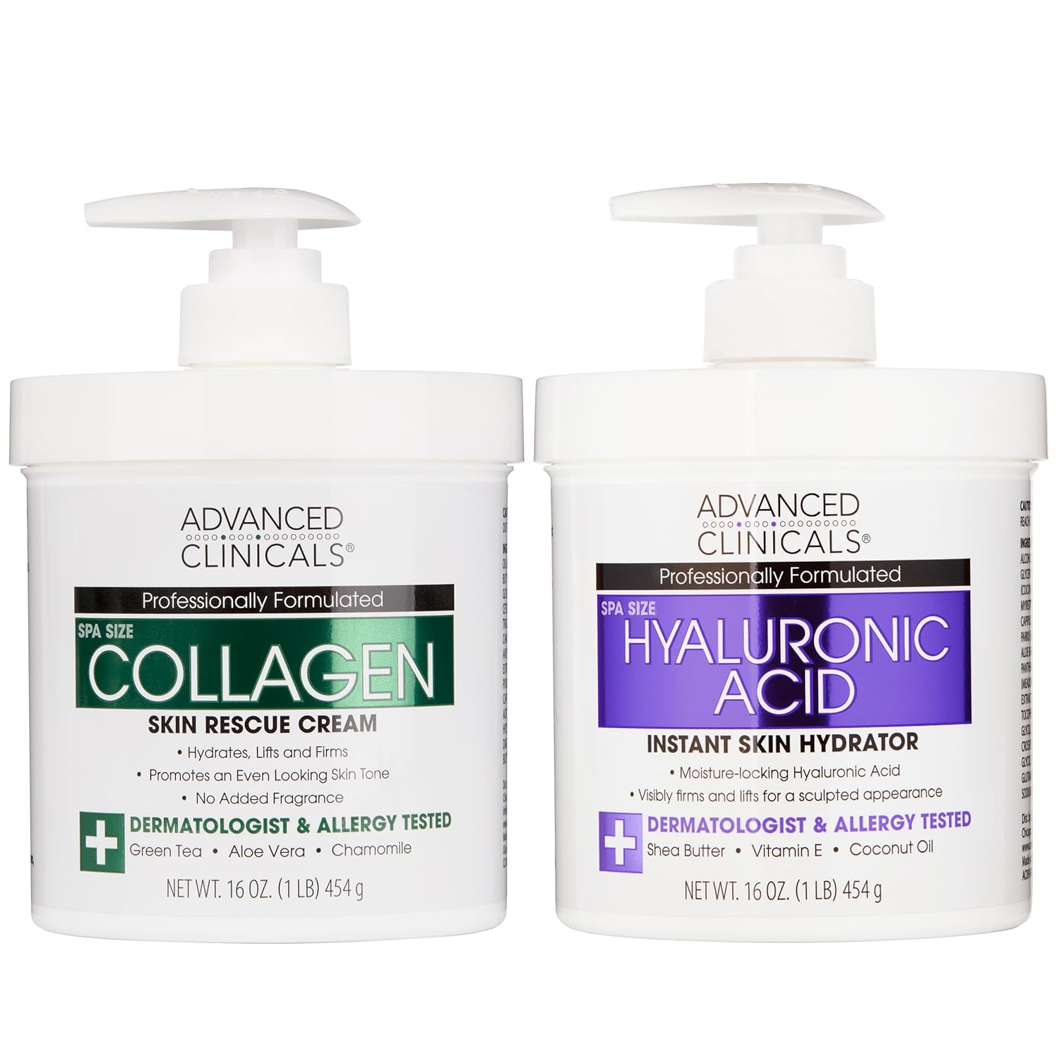 Advanced Clinicals Retinol Body Lotion + Collagen Cream Fragrance Free Face Moisturizer & Body Cream 2pc Skincare Set For Women & Men Helps Reduce Appearance Of Crepey Skin, Wrinkles, & Dry Skin, 2pc