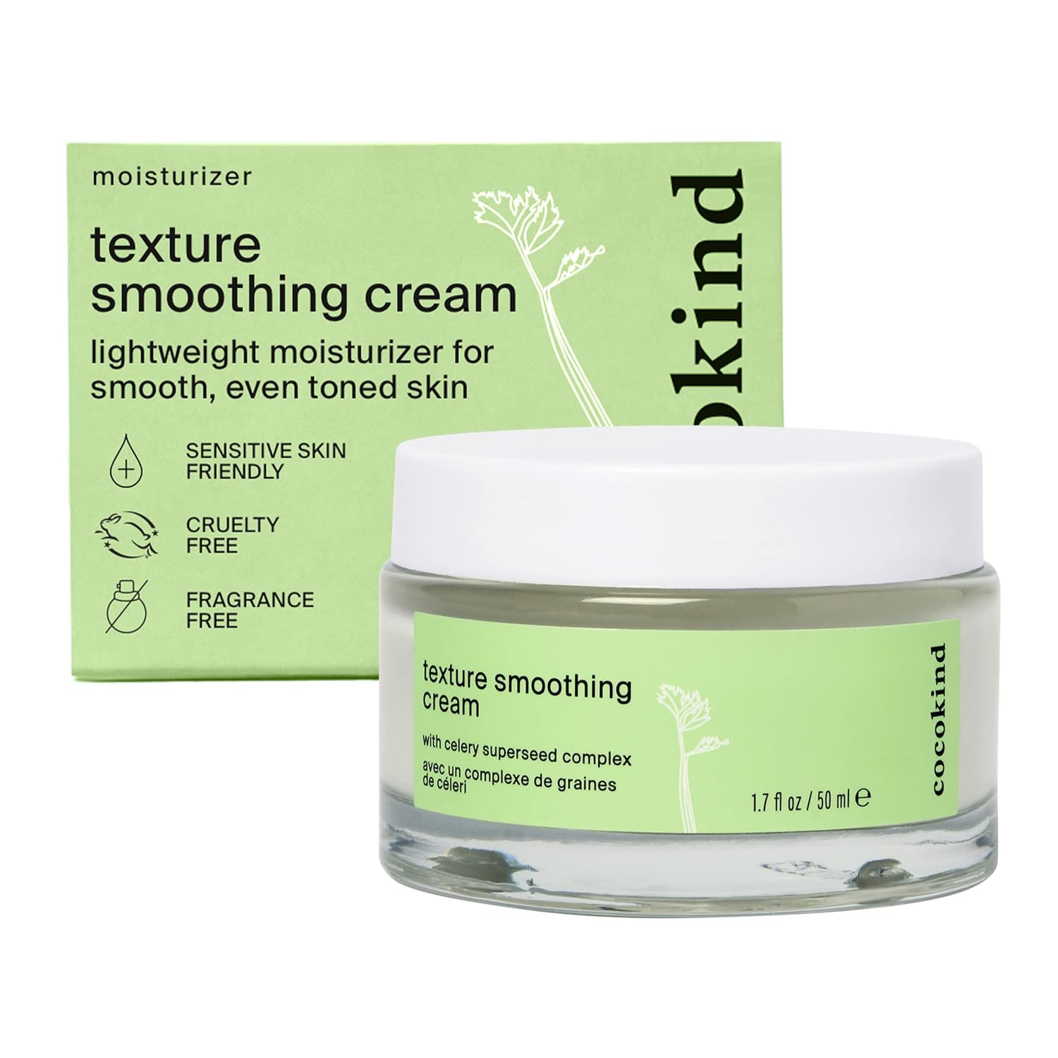 Cocokind Texture Smoothing Cream, Face Moisturizer with Squalane, Celery Seed and Cucumber, Face Lotion Moisturizer Face, Hydrating Face Cream